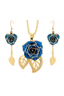 Gold Rose & Blue Leaf Theme Jewellery Set