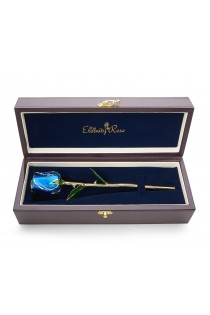 Blue Tight Bud Glazed Rose Trimmed with 24K Gold 12"