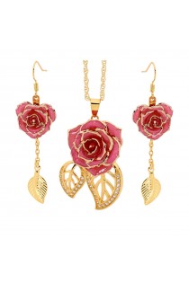 Gold Rose & Pink Leaf Theme Jewellery Set