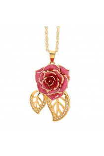Pink Glazed Rose Pendant in 24K Gold Leaf Theme