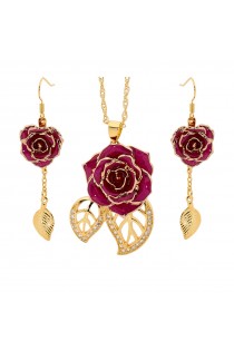 Gold Rose & Purple Leaf Theme Jewellery Set