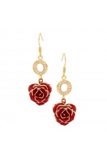 Red Glazed Rose Earrings in 24K Gold