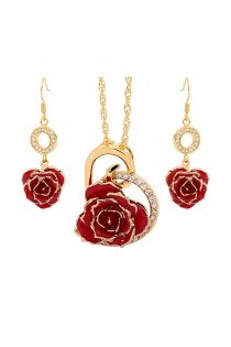 Gold Rose & Red Heart Theme Jewellery Set
