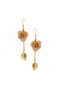 White Glazed Rose Earrings in 24K Gold Leaf Style