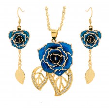 Gold Rose & Blue Leaf Theme Jewellery Set