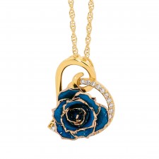 Blue Glazed Rose Heart Pendant 24K Gold