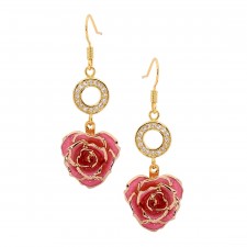 Pink Glazed Rose Earrings in 24K Gold