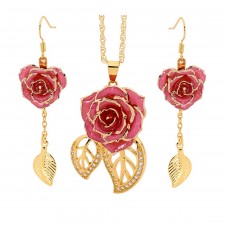 Gold Rose & Pink Leaf Theme Jewellery Set