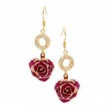 Purple Glazed Rose Earrings in 24K Gold