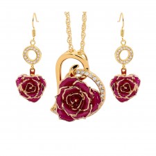 Gold Rose & Purple Heart Theme Jewellery Set