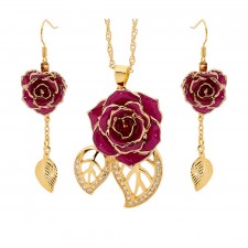 Gold Rose & Purple Leaf Theme Jewellery Set