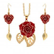 Gold Rose & Red Leaf Theme Jewellery Set