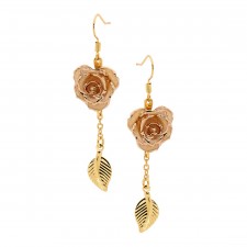 White Glazed Rose Earrings in 24K Gold Leaf Style